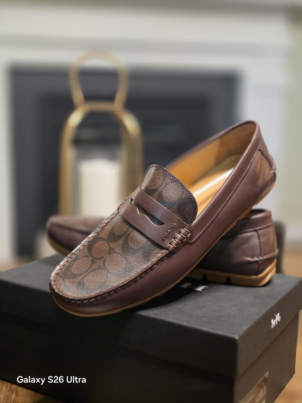 Coach Men’s Brown Mott Driver Logo Canvas & Leather Penny Loafers
